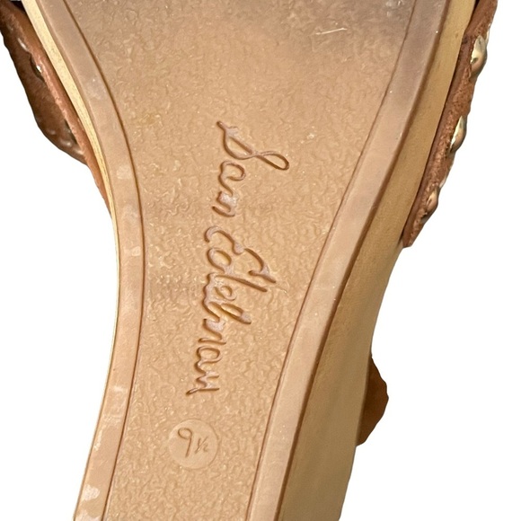 Sam Edelman Suede Leather Wedge Sandals Size 9.5 Brown Cairo Wooden Heel - Picture 8 of 9